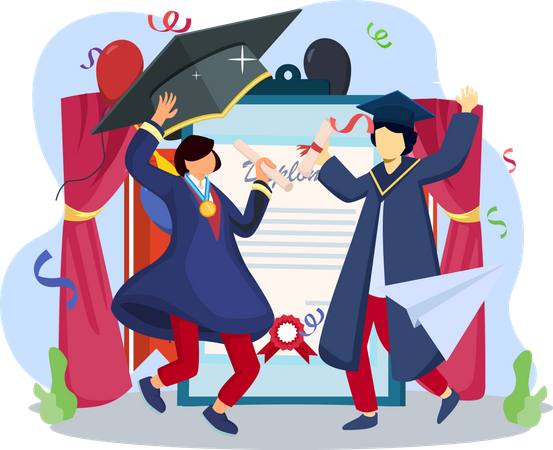 Students celebrating graduation ceremony  Illustration