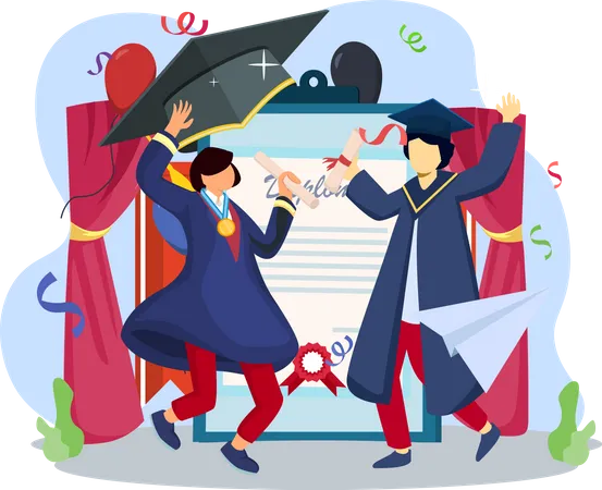 Students celebrating graduation ceremony  Illustration