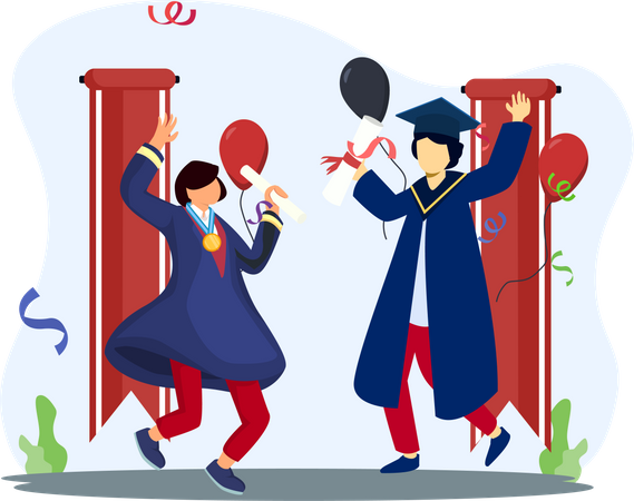 Students celebrating graduation degree Illustration