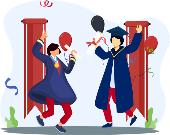 Students celebrating graduation degree  Illustration