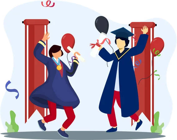 Students celebrating graduation degree  Illustration