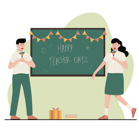 Students celebrating Teachers day in classroom  Illustration