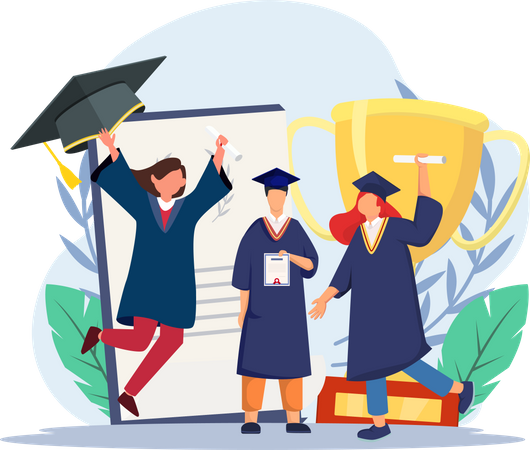 Students cheering on graduation day  Illustration