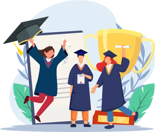 Students cheering on graduation day  Illustration