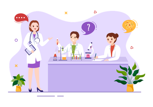 Students conducting science experiment under teachers guidance  Illustration