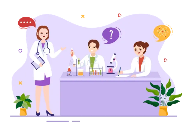 Students conducting science experiment under teachers guidance  Illustration
