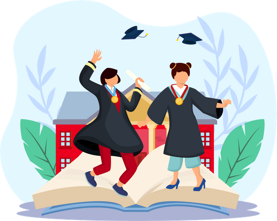 Students dance and celebrate graduation  Illustration