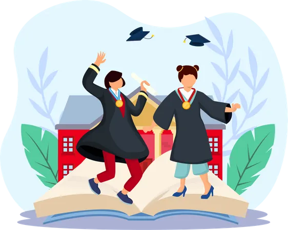 Students dance and celebrate graduation  Illustration