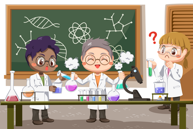 Students doing experiment in science laboratory  Illustration