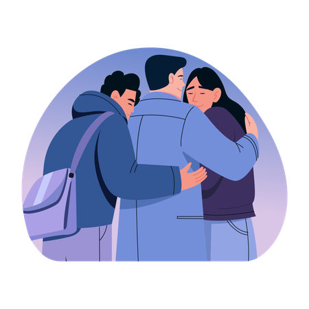 Students doing group hug  Illustration