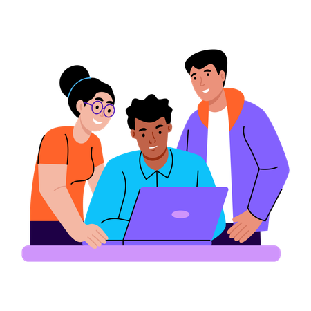 Students doing group project  Illustration