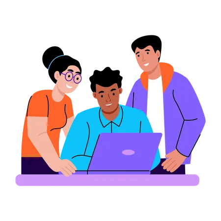 Students doing group project  Illustration
