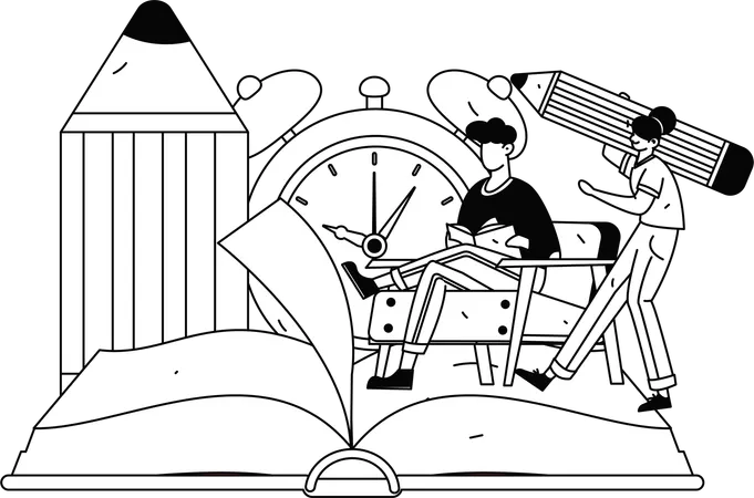 グループ学習をする学生  イラスト