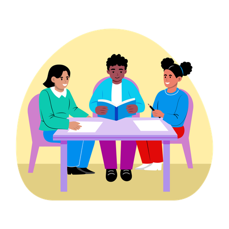 Students doing Group study  Illustration