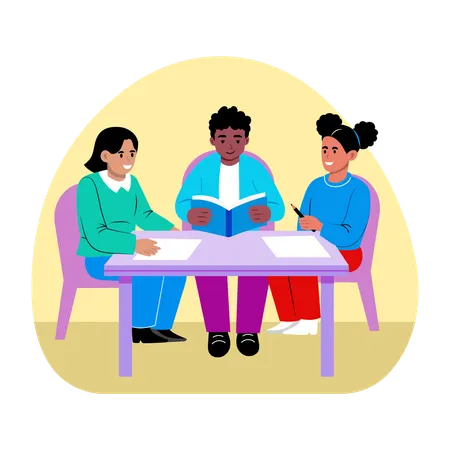 Students doing Group study  Illustration