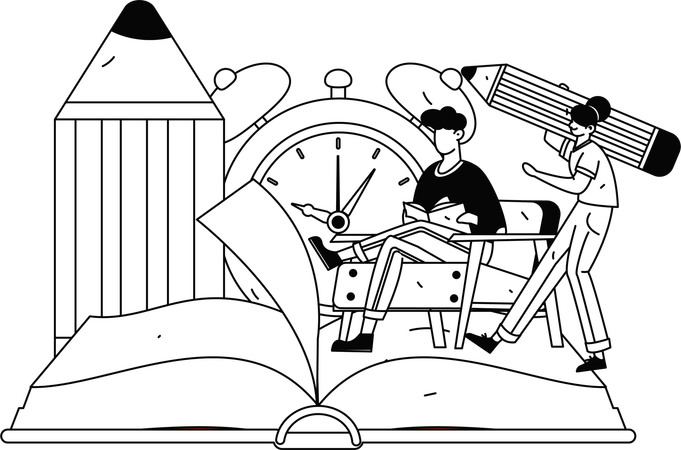 Students doing group study  Illustration