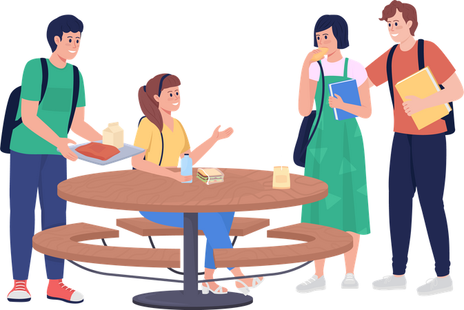 Students doing lunch together Illustration