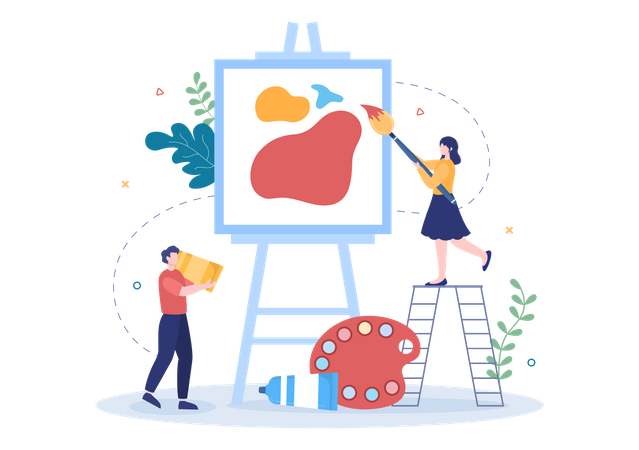 Students drawing on canvas  イラスト