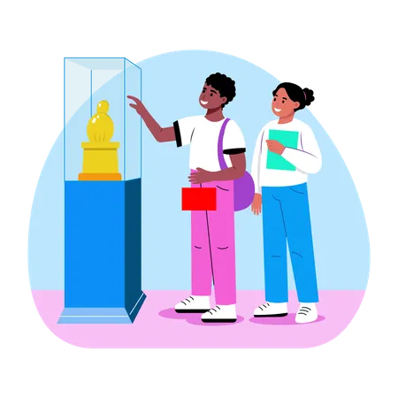 Students enjoying museum tour  Illustration