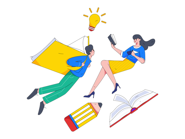 Students flying along with books  Illustration