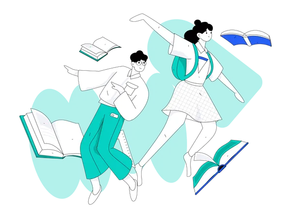 Students flying with book  Illustration