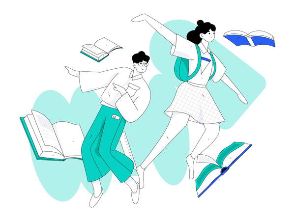 Students flying with book  Illustration