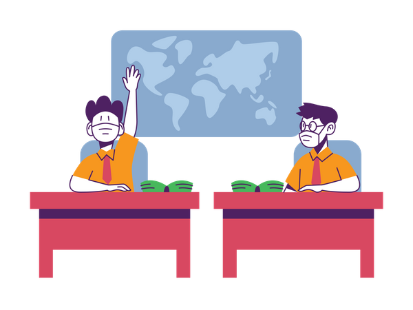 Students following covid guideline inside classroom  Illustration