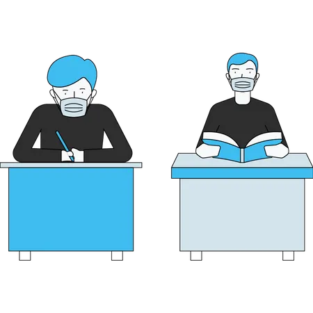 Students Wear Masks In Class イラスト
