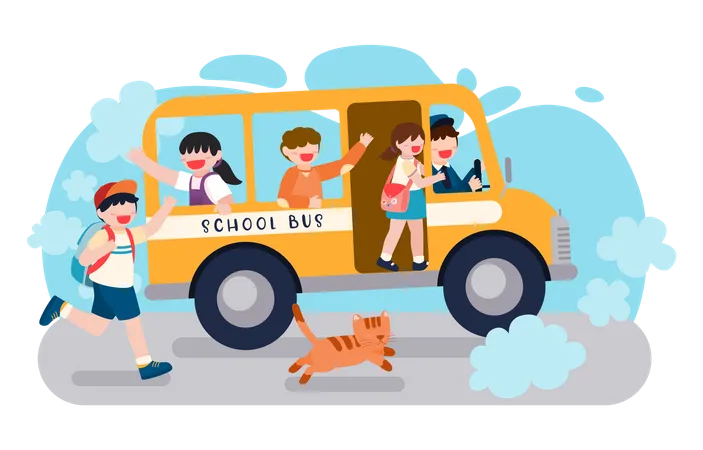 Students get up early to catch the school bus  イラスト