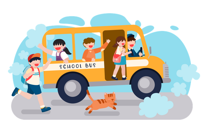 Students get up early to catch the school bus  Illustration