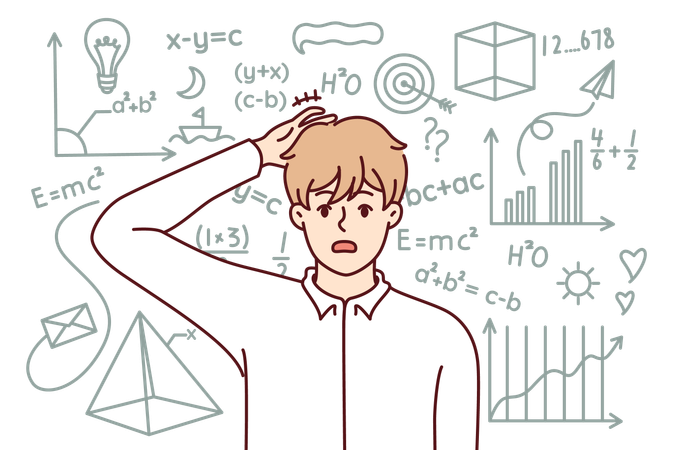 Students gets confused in mathematics equations  イラスト