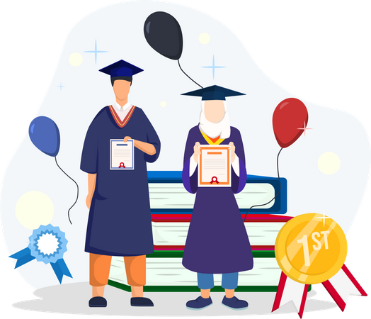 Students getting college graduation  Illustration