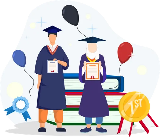 Students getting college graduation  Illustration