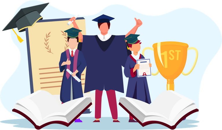 Students getting graduation degree Illustration