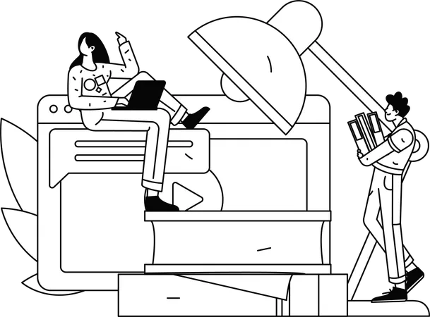 Students Getting Online School Education At Home  Illustration