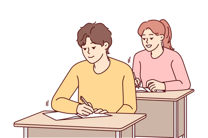 Students giving exam  Illustration