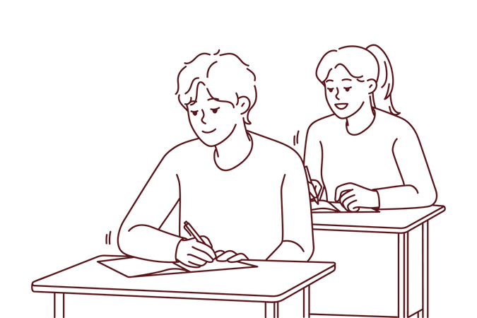 Students giving exam Illustration