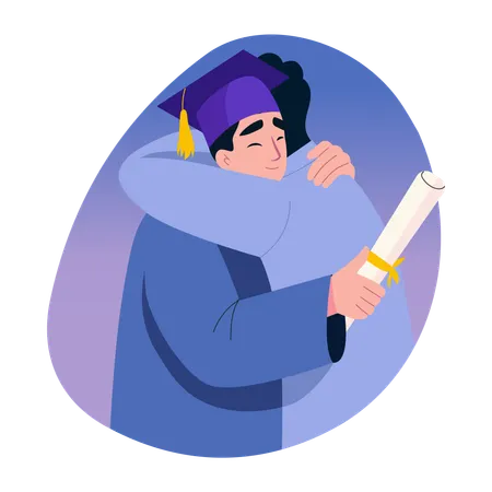 Students giving tight embrace  Illustration