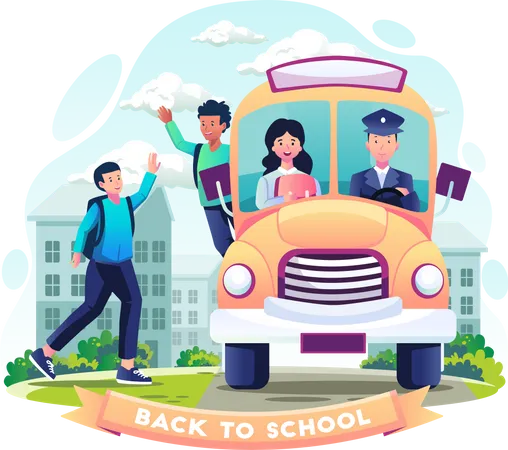 Students go to school by school bus  Illustration