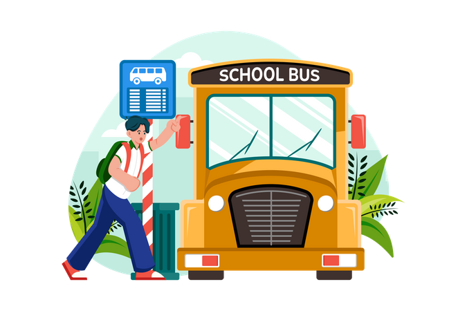 Students go to school by school bus  Illustration