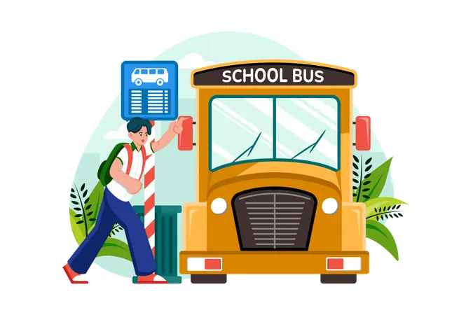 Students go to school by school bus  Illustration