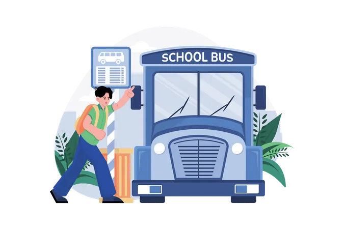 Students Go To School By School Bus  Illustration