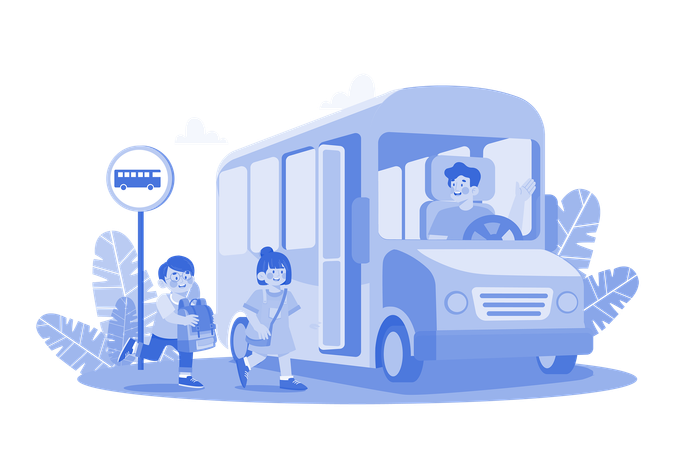 Students Go To School By School Bus  Illustration