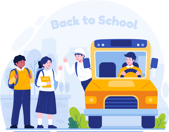 Students go to school by school bus  Illustration