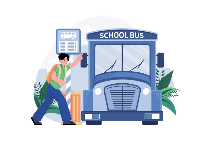 Students Go To School By School Bus Illustration