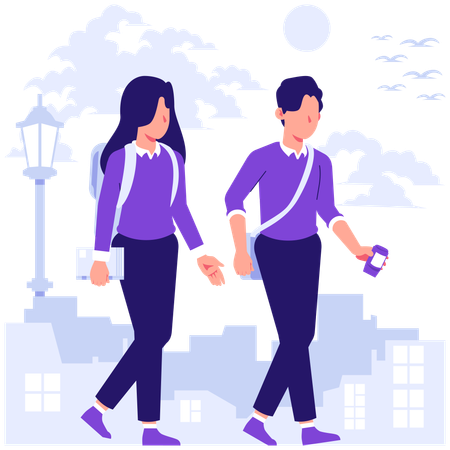 Students going to school  Illustration