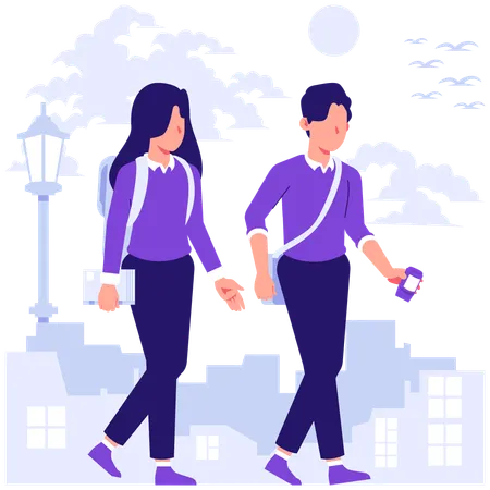Students going to school  Illustration