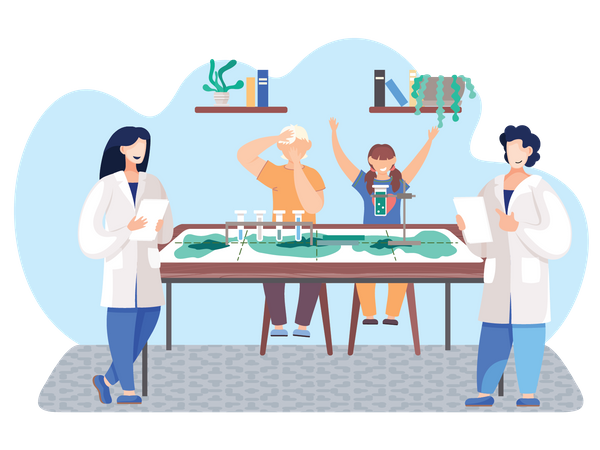 Students having fun with science experiment  일러스트레이션
