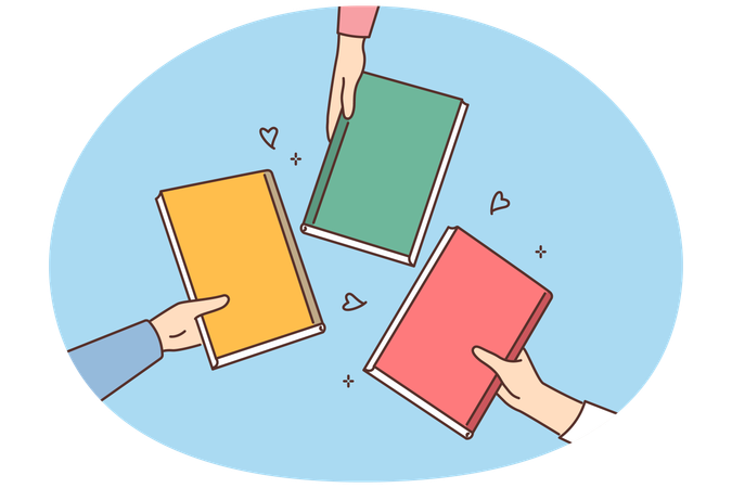 Students hold colorful notebooks in hands  Illustration