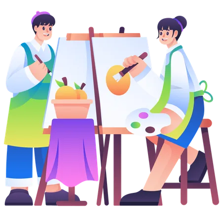 An Illustration Of Students In The Art Class Illustration